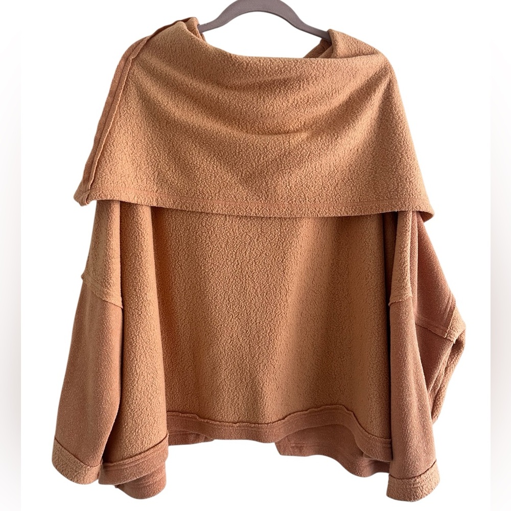 FREE PEOPLE Huntington Pullover Cowl Neck Open Back Peach Oversized Sweatshirt M - Picture 3 of 9